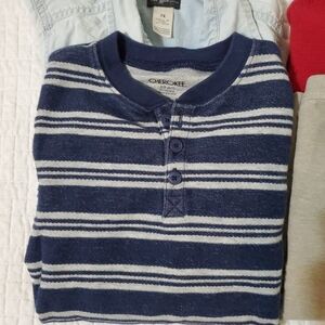 Cherokee Navy & White Striped Long Sleeve Henley